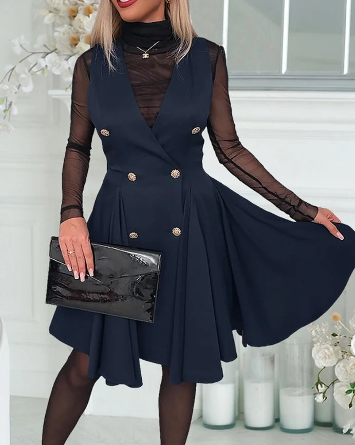 womens-dress-elegant-formal-party-evening-dress-mesh-bubble-bead-spliced-short-sleeve-bodycon-wrap-hip-split-midi-dress