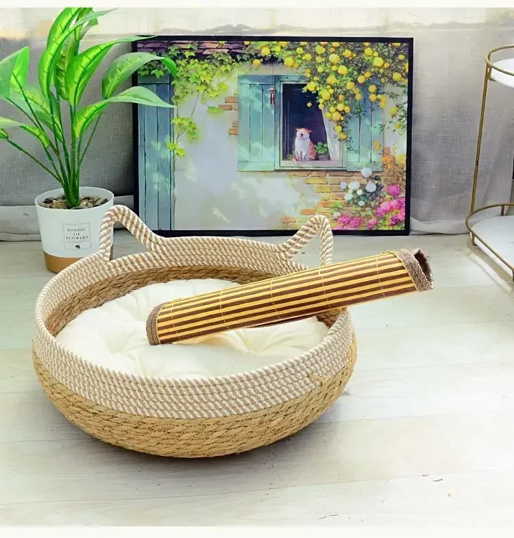 summer-cat-bed-woven-removable-upholstery-sleeping-house-cat-scratch-floor-rattan-wear-resistant-washable-cat-pet-supplies-35