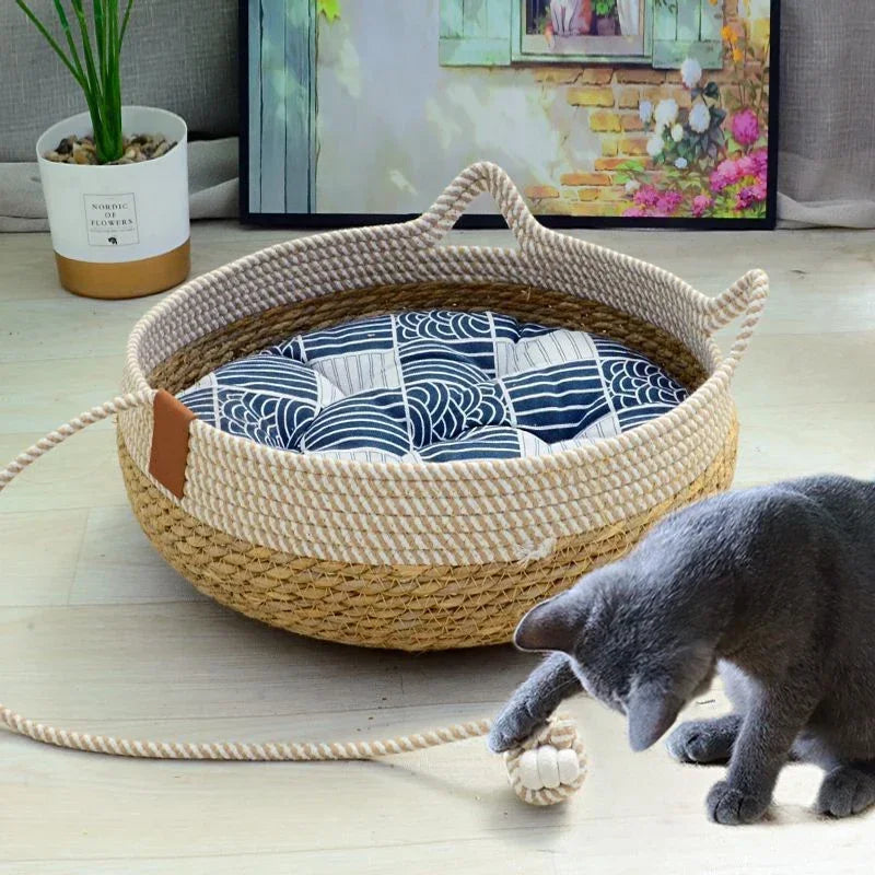 summer-cat-bed-woven-removable-upholstery-sleeping-house-cat-scratch-floor-rattan-wear-resistant-washable-cat-pet-supplies-35