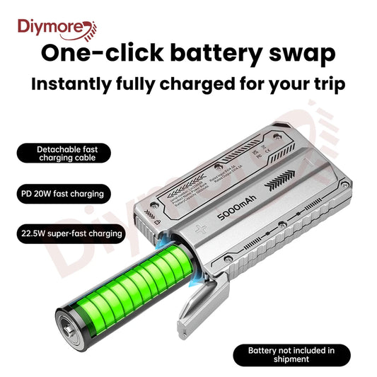 21700 Power Bank Case PD 20W Fast Charging with Built-In Cable