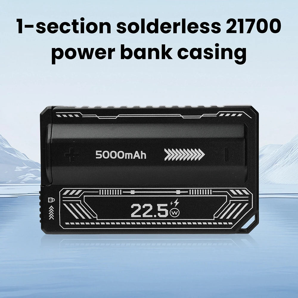 21700 Power Bank Case PD 20W Fast Charging with Built-In Cable
