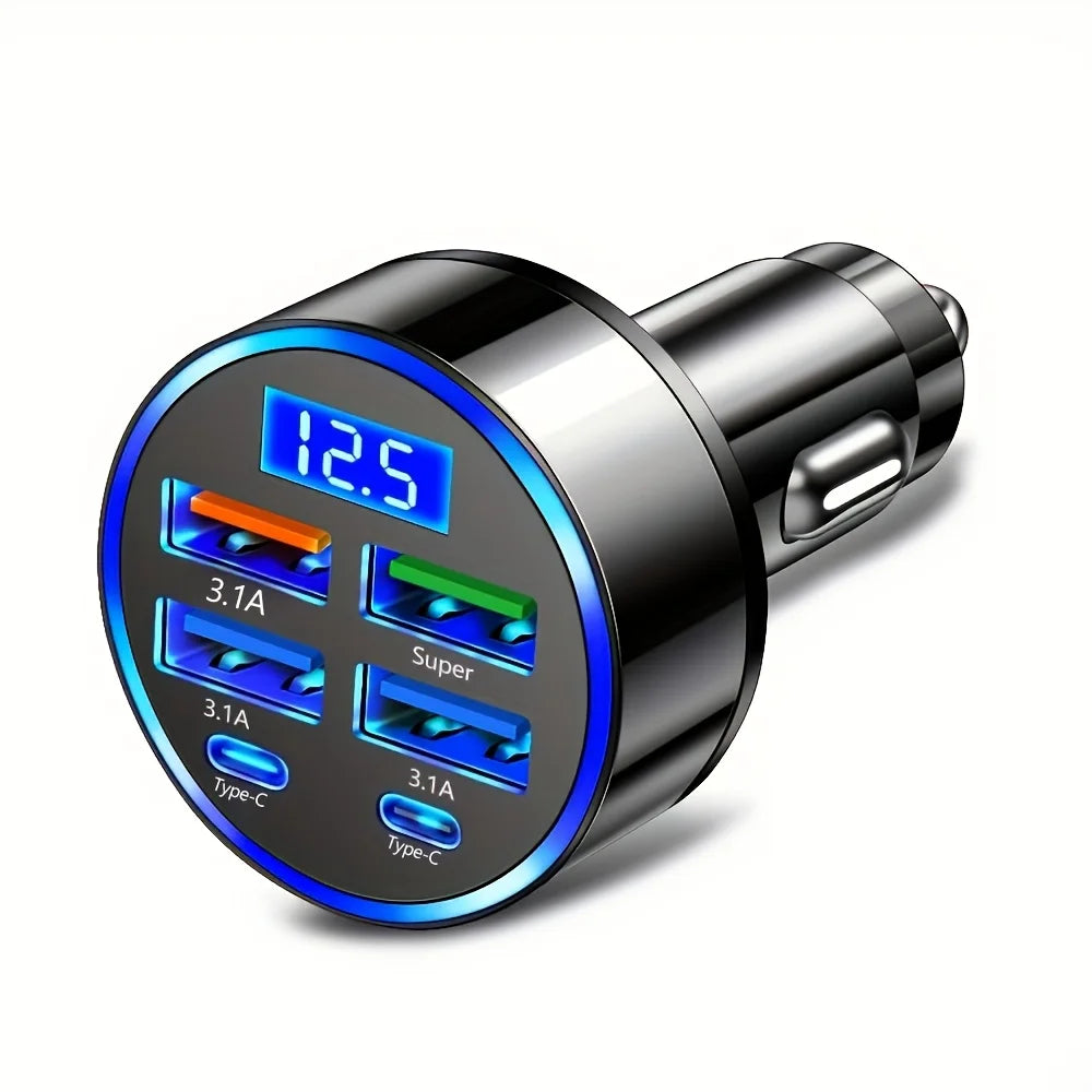 6-in-1 Fast Charging Car Adapter Dual USB-C