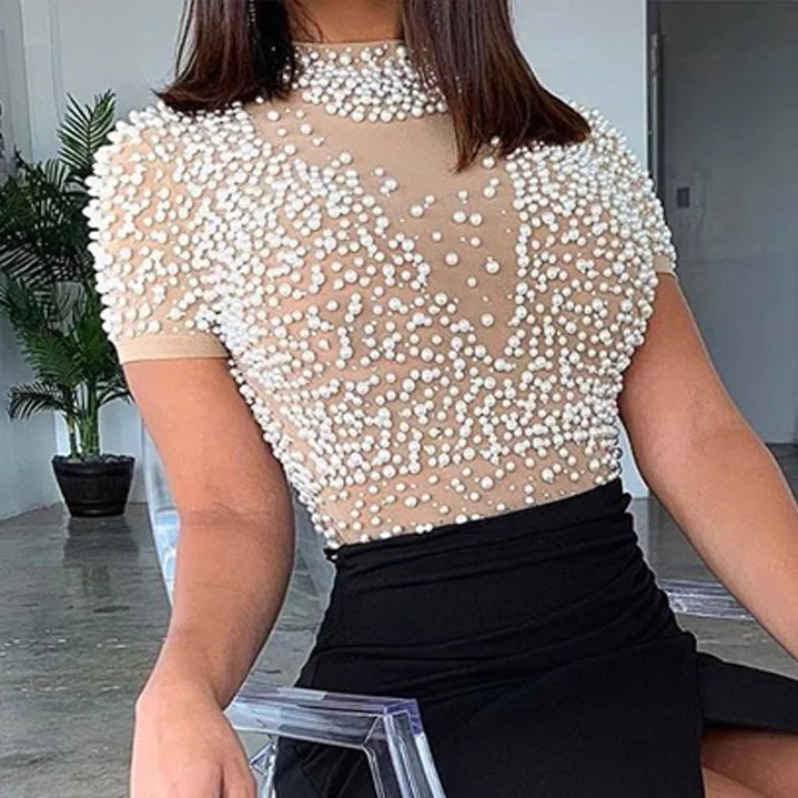 womens-dress-elegant-formal-party-evening-dress-mesh-bubble-bead-spliced-short-sleeve-bodycon-wrap-hip-split-midi-dress