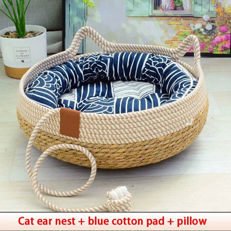 summer-cat-bed-woven-removable-upholstery-sleeping-house-cat-scratch-floor-rattan-wear-resistant-washable-cat-pet-supplies-35