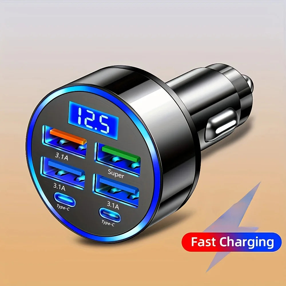 6-in-1 Fast Charging Car Adapter Dual USB-C