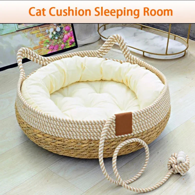 summer-cat-bed-woven-removable-upholstery-sleeping-house-cat-scratch-floor-rattan-wear-resistant-washable-cat-pet-supplies-35