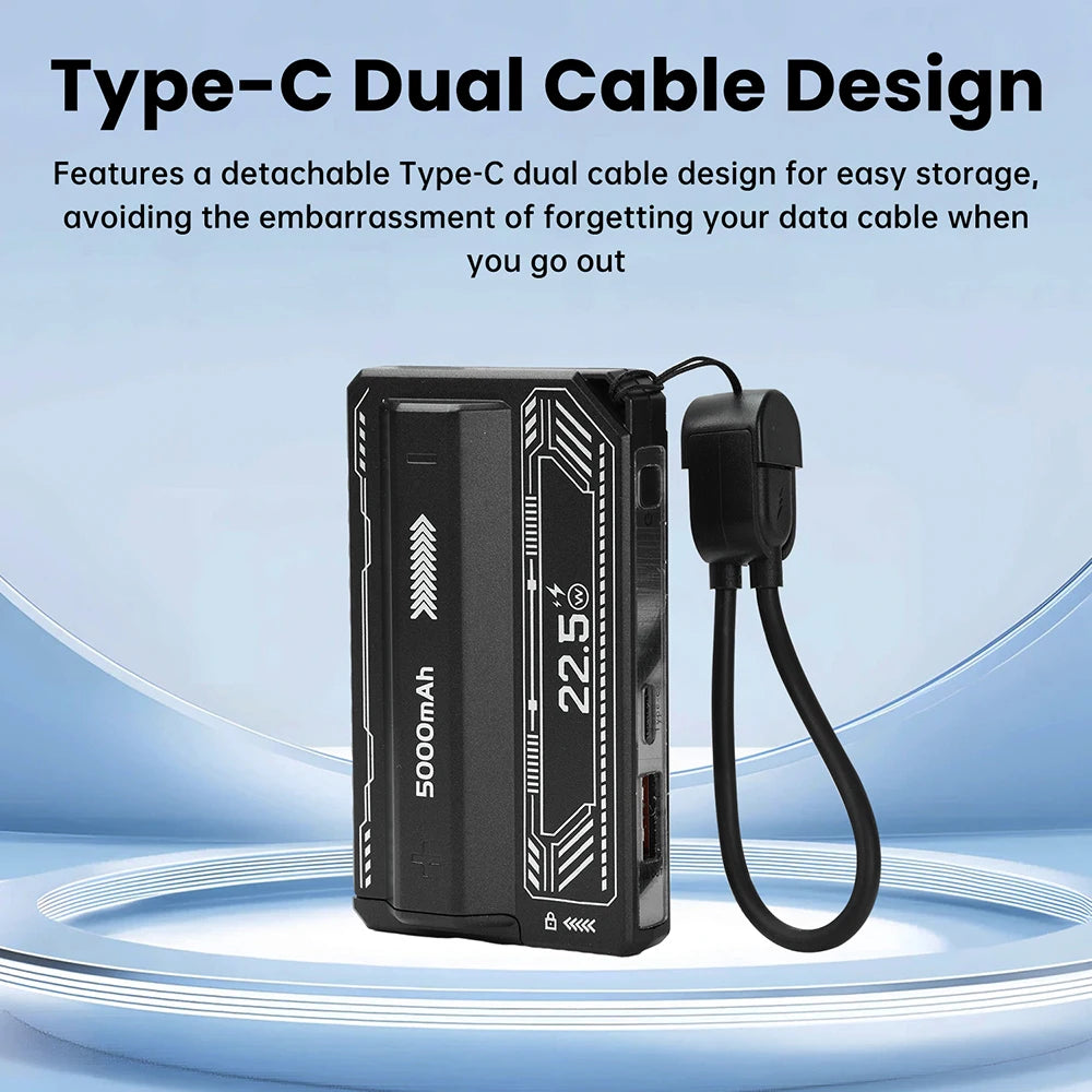 21700 Power Bank Case PD 20W Fast Charging with Built-In Cable