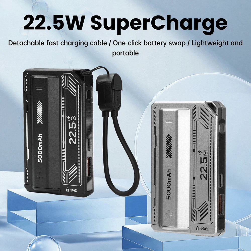 21700 Power Bank Case PD 20W Fast Charging with Built-In Cable