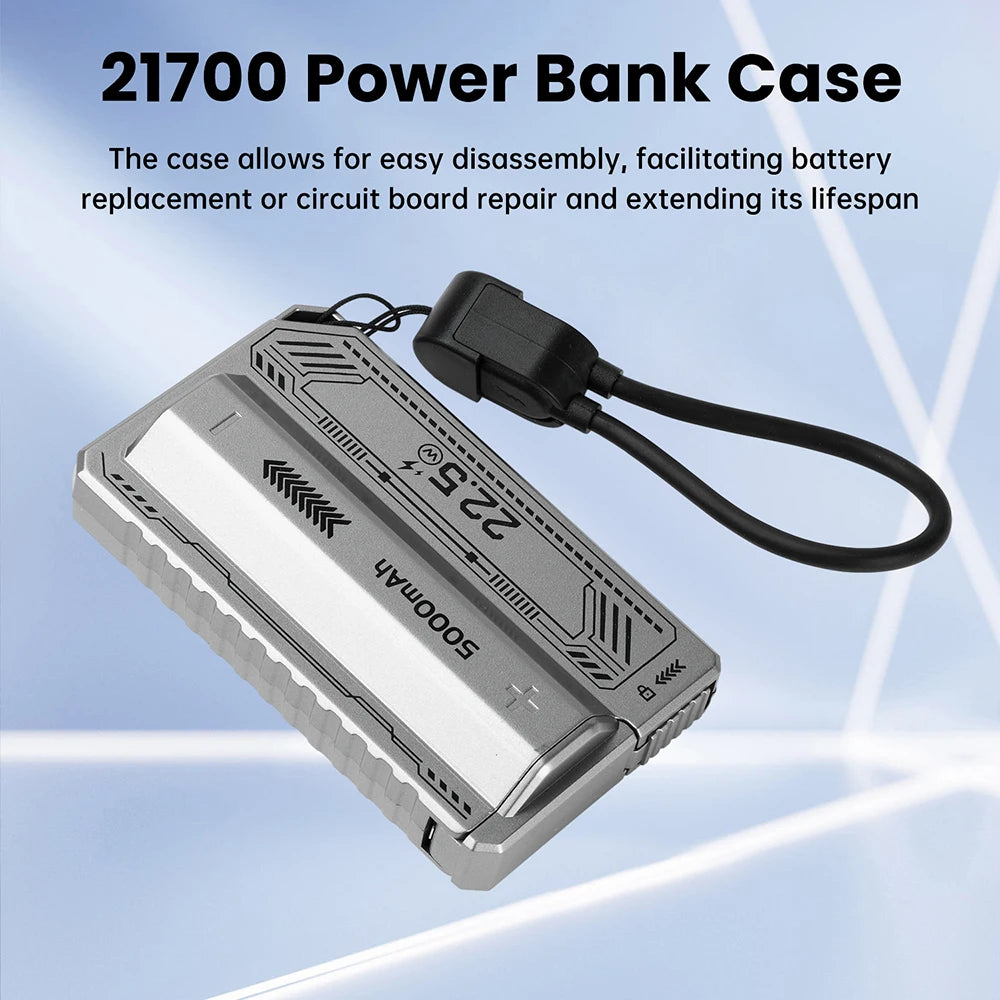 21700 Power Bank Case PD 20W Fast Charging with Built-In Cable