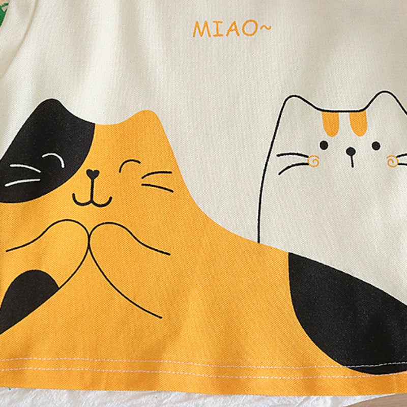 Two cartoon cats with a yellow background and 'MIAO~' text.