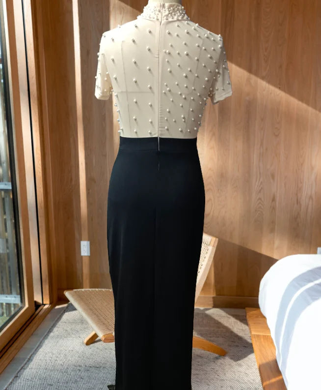 womens-dress-elegant-formal-party-evening-dress-mesh-bubble-bead-spliced-short-sleeve-bodycon-wrap-hip-split-midi-dress