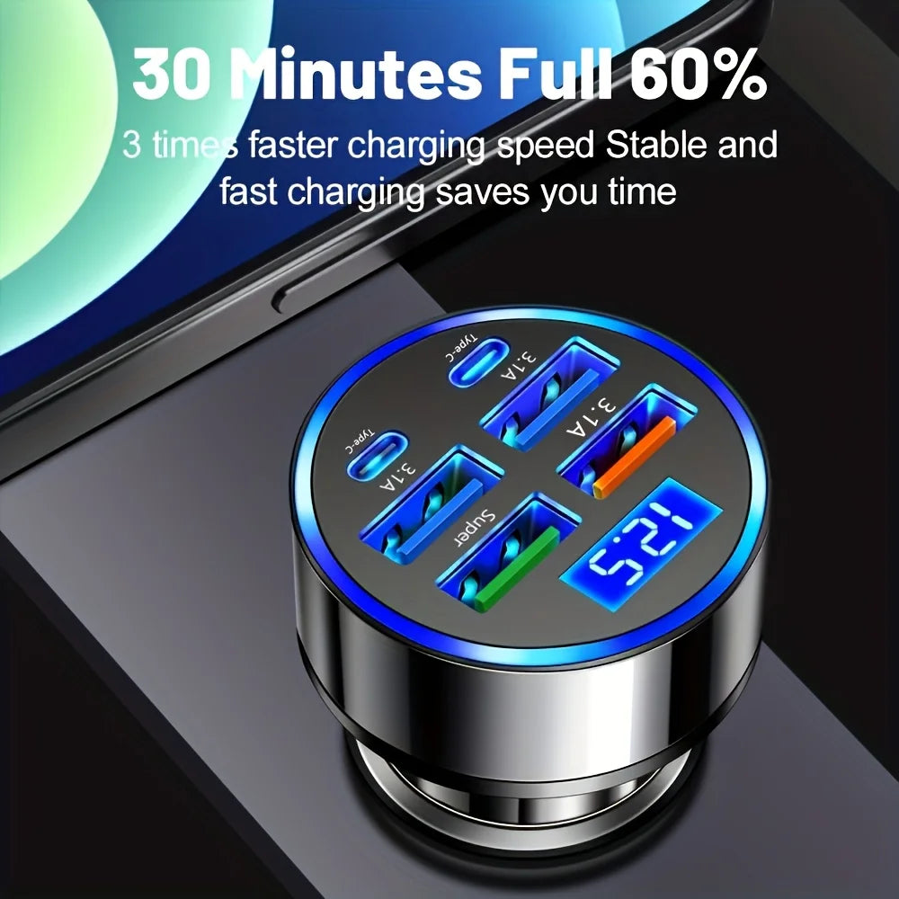6-in-1 Fast Charging Car Adapter Dual USB-C