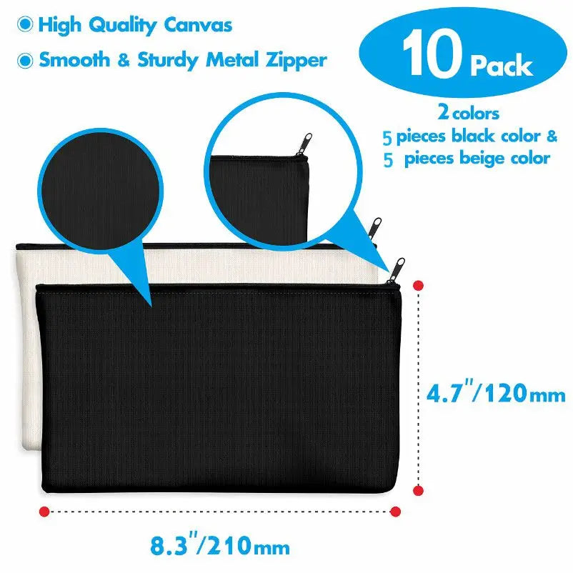 10pcs-blank-beige-diy-craft-bag-canvas-pencil-case-makeup-bags-zipper-pencil-bag-cosmetic-pouch-school-craft-stationery-supplies