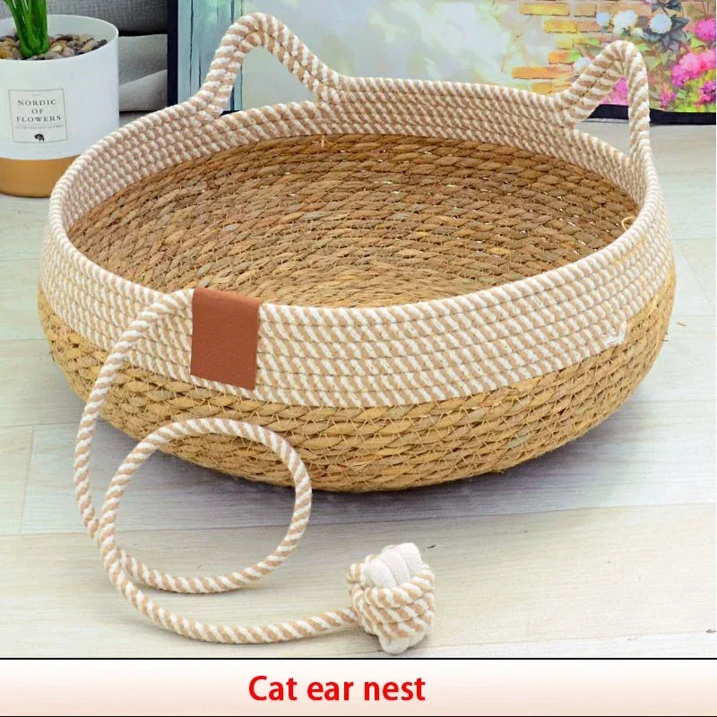 summer-cat-bed-woven-removable-upholstery-sleeping-house-cat-scratch-floor-rattan-wear-resistant-washable-cat-pet-supplies-35