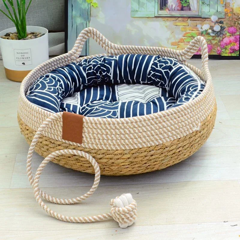 summer-cat-bed-woven-removable-upholstery-sleeping-house-cat-scratch-floor-rattan-wear-resistant-washable-cat-pet-supplies-35
