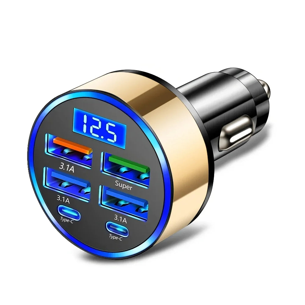 6-in-1 Fast Charging Car Adapter Dual USB-C