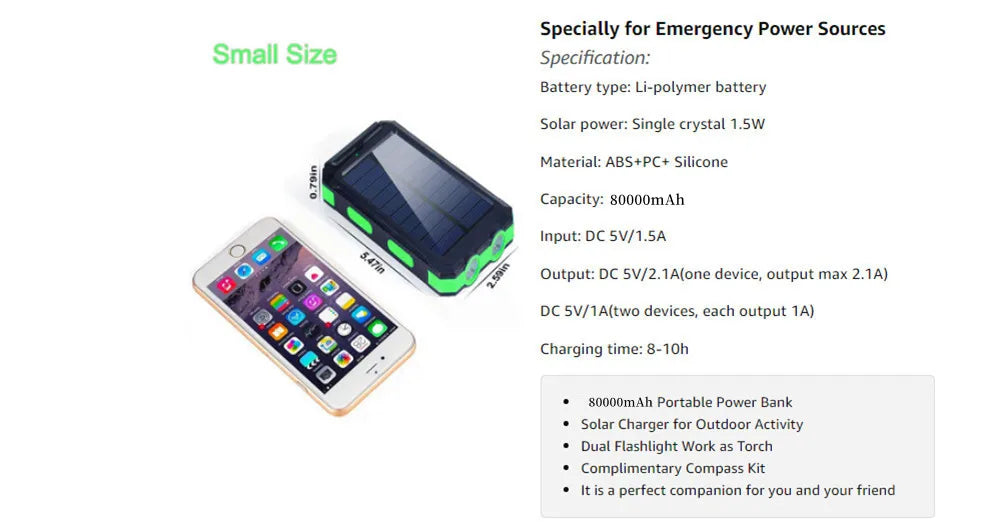 Solar Power Bank 80000mAh