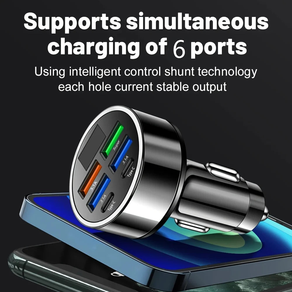 6-in-1 Fast Charging Car Adapter Dual USB-C
