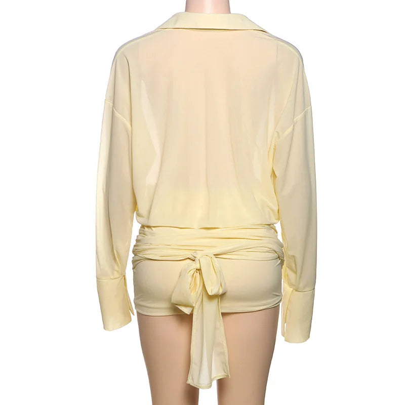 cryptographic-fashion-see-through-shirt-mini-dress-flare-sleeve-sexy-club-party-bandage-ruched-lapel-dresses-outfits-clothes