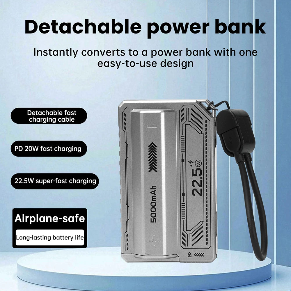 21700 Power Bank Case PD 20W Fast Charging with Built-In Cable
