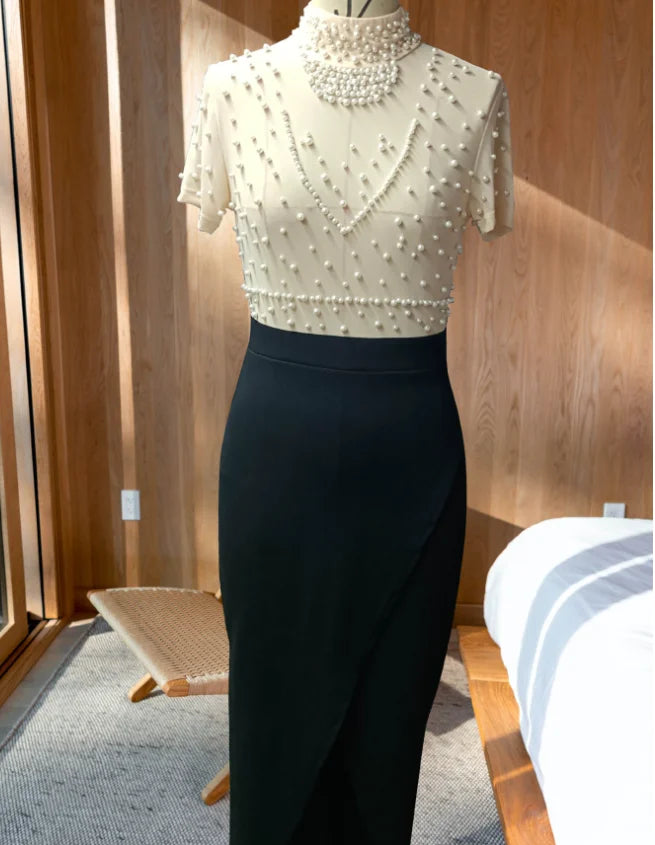 womens-dress-elegant-formal-party-evening-dress-mesh-bubble-bead-spliced-short-sleeve-bodycon-wrap-hip-split-midi-dress