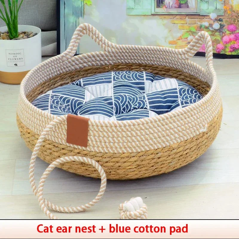 summer-cat-bed-woven-removable-upholstery-sleeping-house-cat-scratch-floor-rattan-wear-resistant-washable-cat-pet-supplies-35