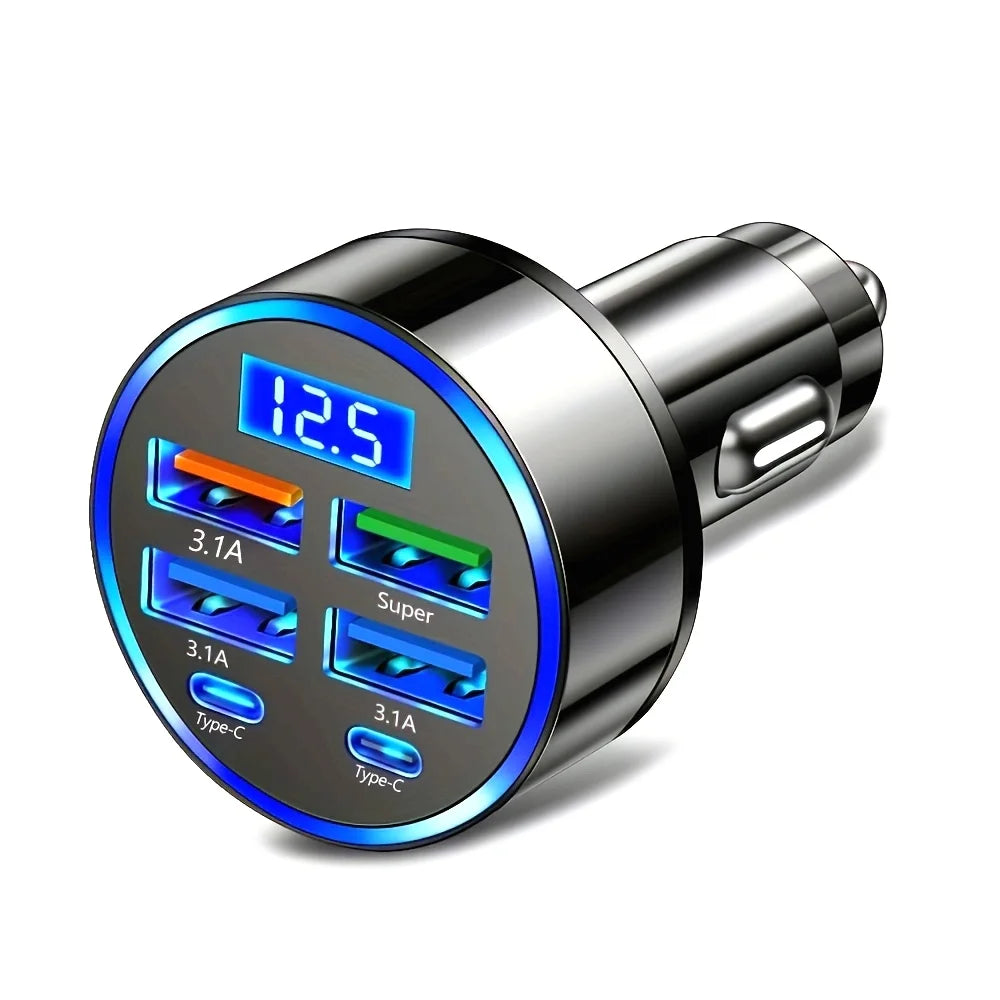 6-in-1 Fast Charging Car Adapter Dual USB-C