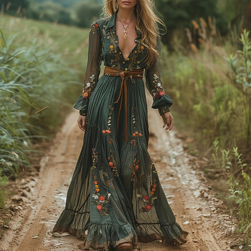 elegant-long-sleeve-lapel-evening-dress-autumn-new-womens-high-waisted-bohemian-dress-vintage-floral-printed-pleated-maxi-dress